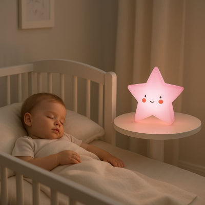 Bébé dort lit chambre veilleuse etoile bebe rose batterie longue durée