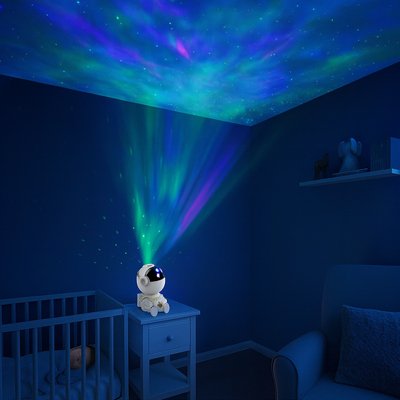 Bébé dort chambre bercé par veilleuse projection bebe polyvalente